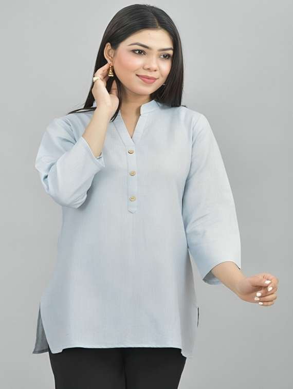 women plus size solid three quarter sleeve tunic - 22030568 -  Standard Image - 2