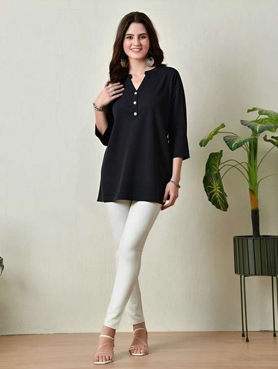 women plus size solid three quarter sleeve tunic - 22030569 - Standard Image - 2