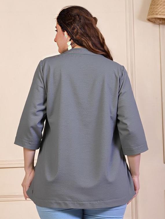 women plus size solid three quarter sleeve tunic - 22030570 - Standard Image - 2