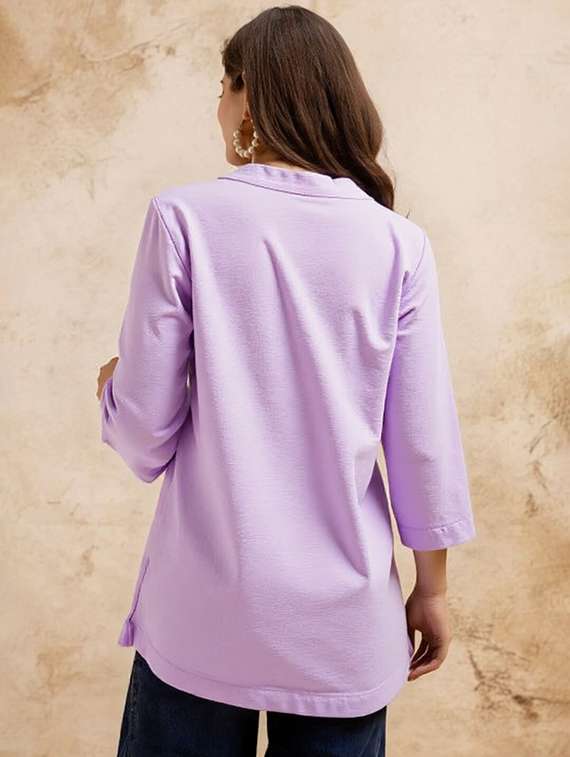 women plus size solid three quarter sleeve tunic - 22030571 -  Standard Image - 2