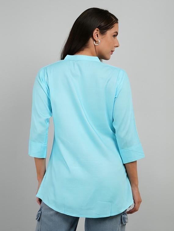 women solid three quarter sleeve tunic - 22030575 - Standard Image - 2