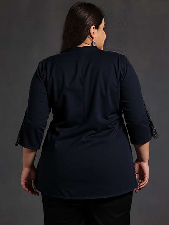 women plus size solid three quarter sleeve tunic - 22030576 - Standard Image - 2
