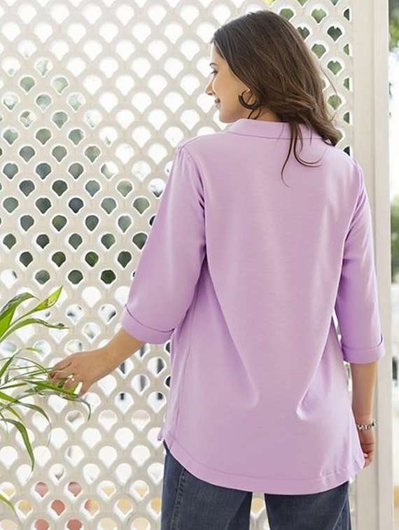women solid three quarter sleeve tunic - 22030577 - Standard Image - 2