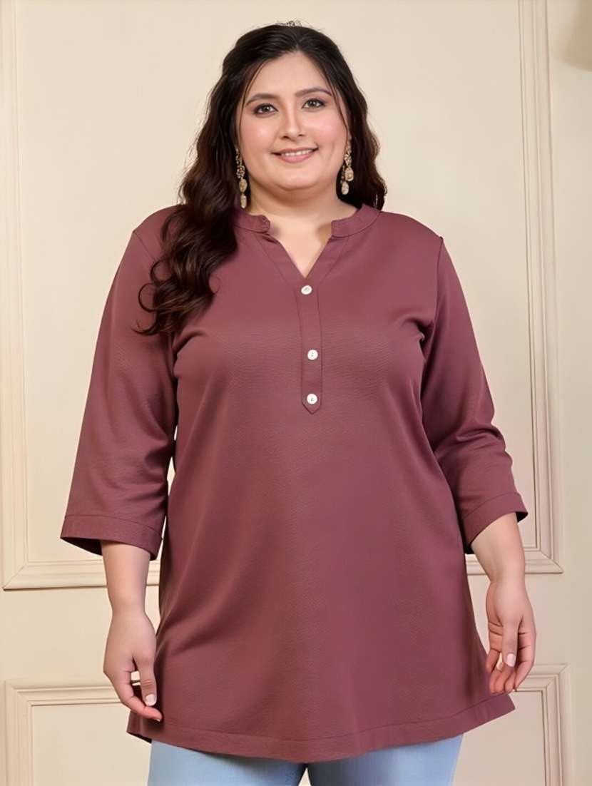 women plus size solid three quarter sleeve tunic