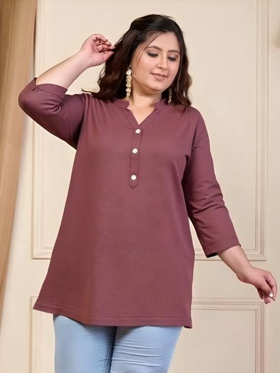 women plus size solid three quarter sleeve tunic - 22030579 -  Standard Image - 2