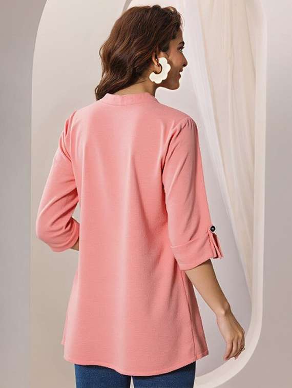 women solid three quarter sleeve tunic - 22030580 - Standard Image - 2