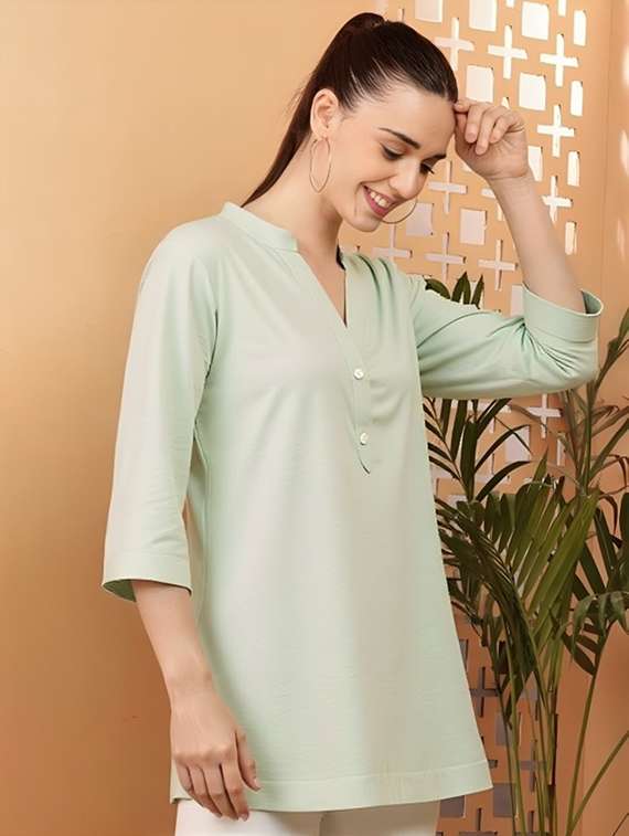 women solid three quarter sleeve tunic - 22030581 -  Standard Image - 2