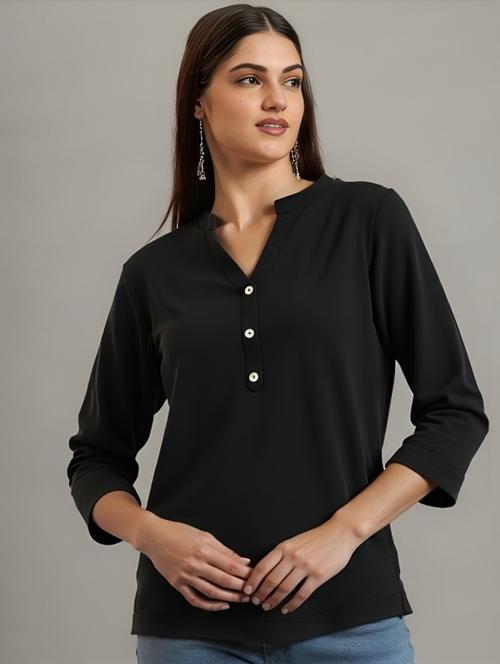 women solid three quarter sleeve tunic - 22030583 - Standard Image - 0