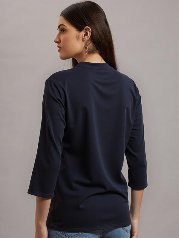 women solid three quarter sleeve tunic - 22030583 - Standard Image - 2