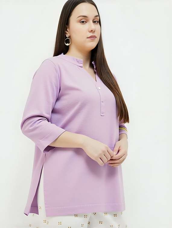 women solid three quarter sleeve tunic - 22030585 - Standard Image - 2