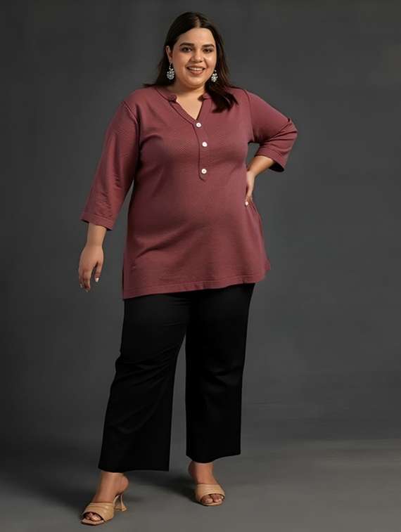 women plus size solid three quarter sleeve tunic - 22030587 -  Standard Image - 2