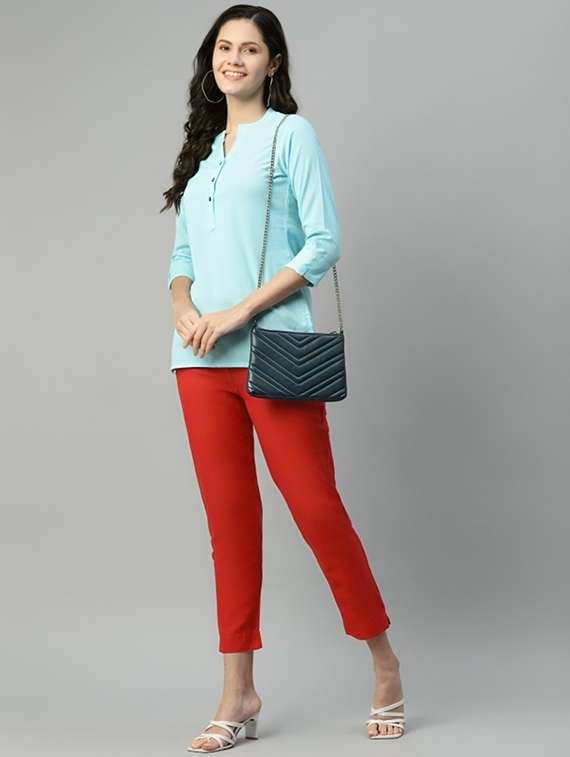 women solid three quarter sleeve tunic - 22030589 - Standard Image - 2