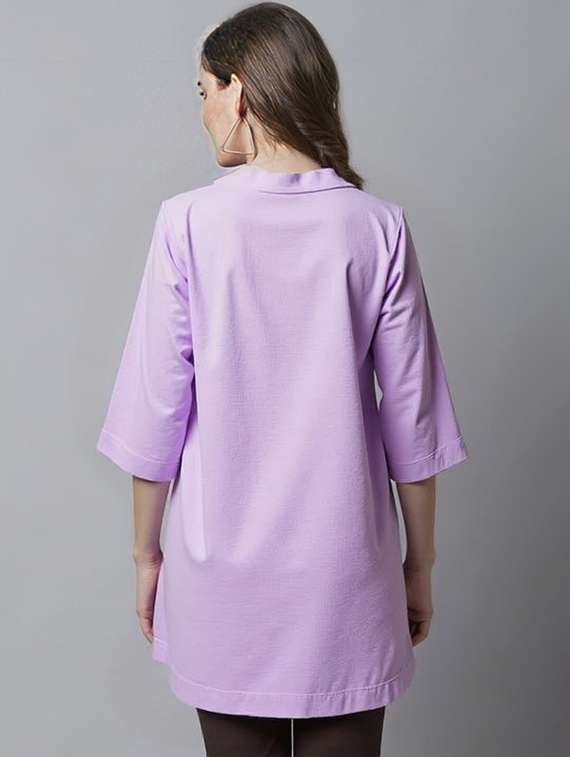 women solid three quarter sleeve tunic - 22030592 -  Standard Image - 2