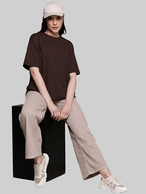 women solid short sleeve oversized t-shirt - 22030656 - Standard Image - 2
