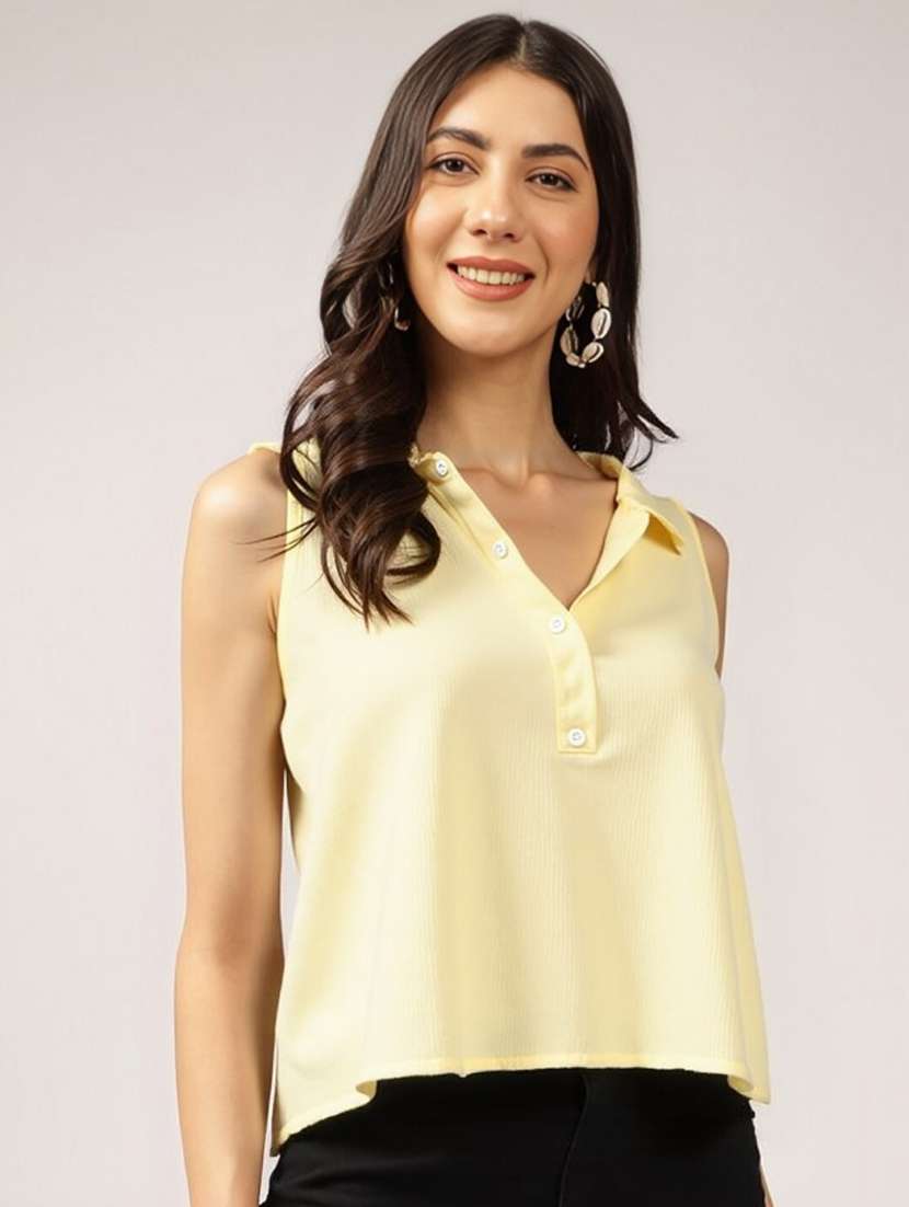 women solid collared regular fit top - 22030701 -  Zoom Image - 0