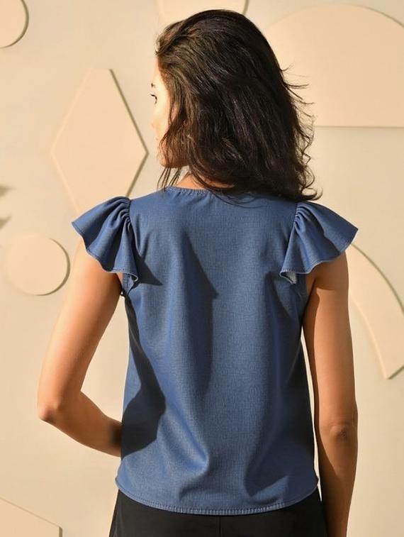 women solid with work tie up neck top - 22030708 - Standard Image - 2