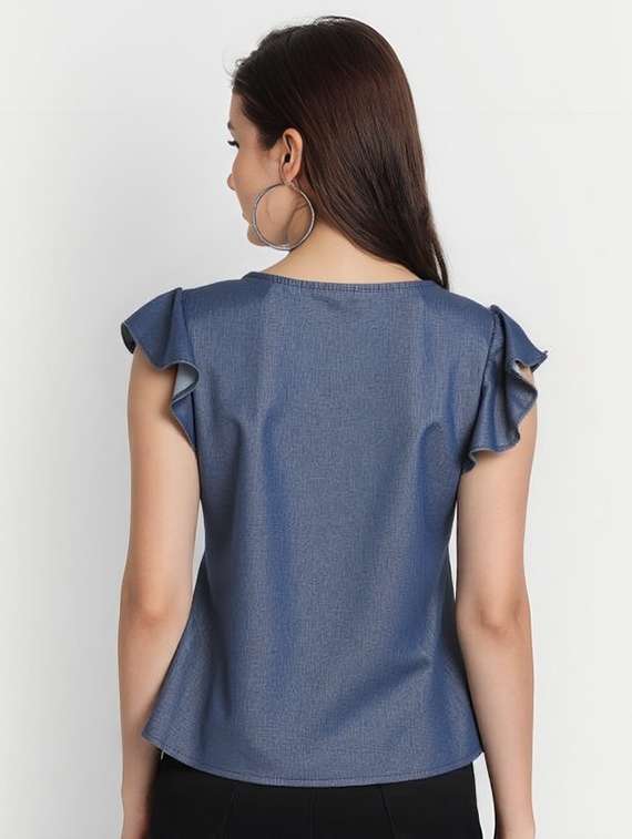 women solid with work tie up neck top - 22030712 - Standard Image - 2