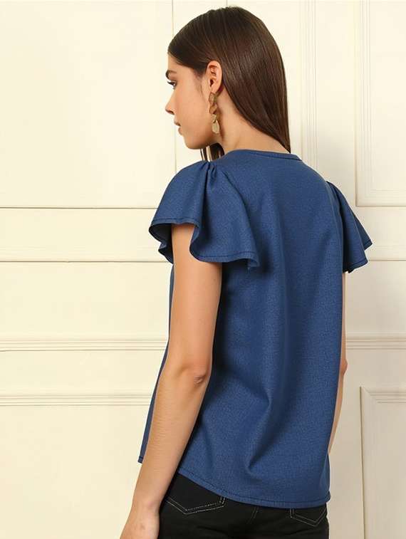 women solid with work tie up neck top - 22030714 - Standard Image - 2