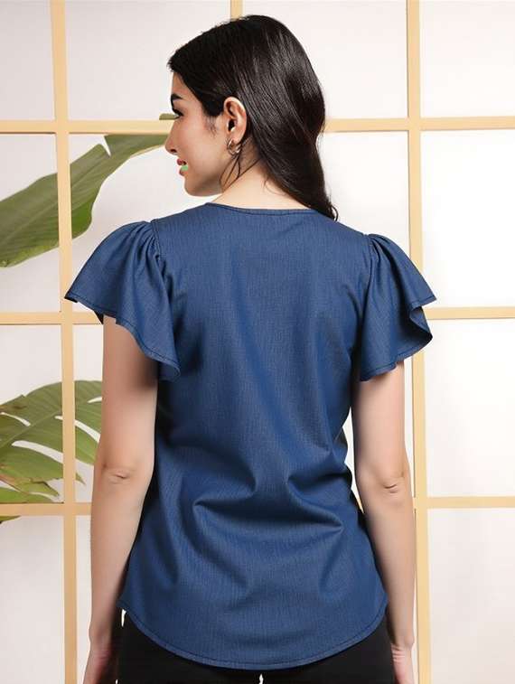 women solid with work tie up neck top - 22030716 -  Standard Image - 2