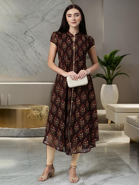 women printed short sleeve flared kurta - 22030763 - Zoom Image - 0