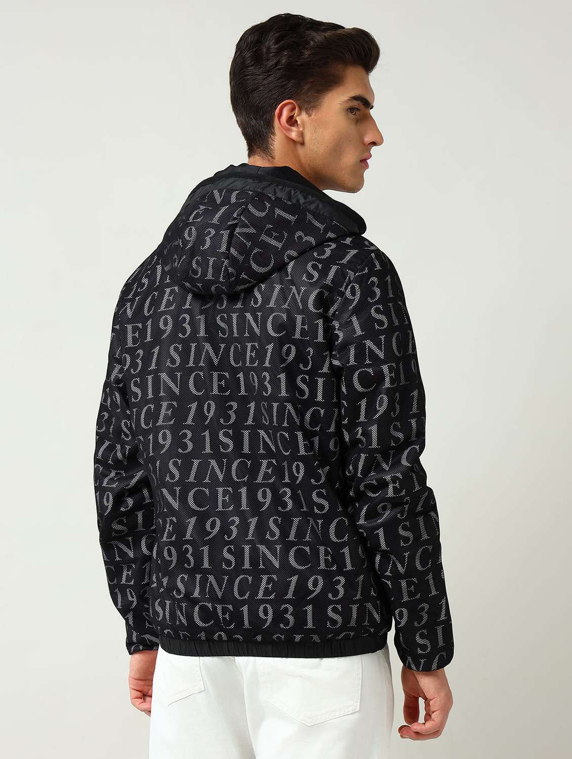 men typographic long sleeve hooded jacket - 22030814 -  Standard Image - 2