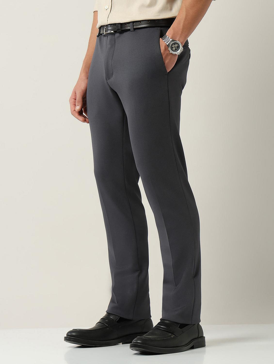 men solid mid rise flat front formal trouser - 22030818 - Standard Image - 2