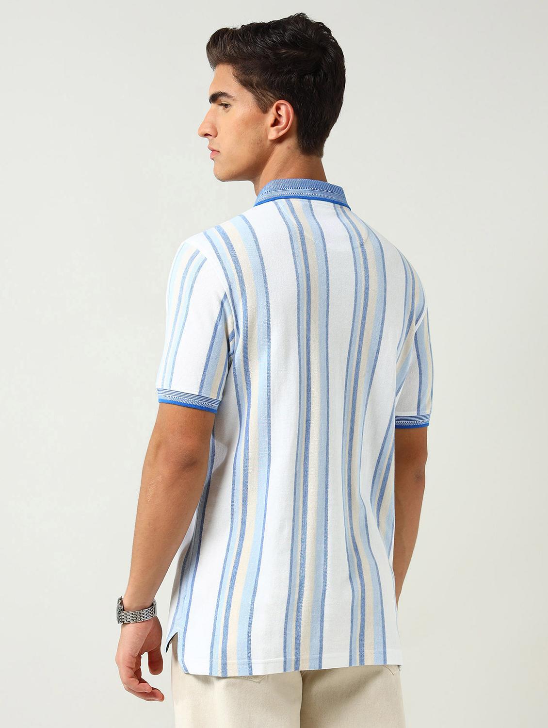 men striped short sleeve slim fit polo t-shirt - 22030901 - Standard Image - 2
