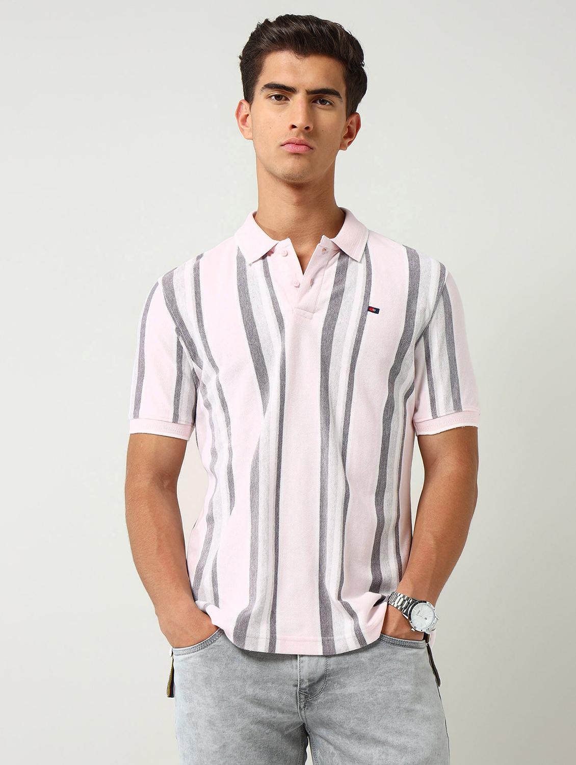 men striped short sleeve slim fit polo t-shirt - 22030903 - Zoom Image - 0