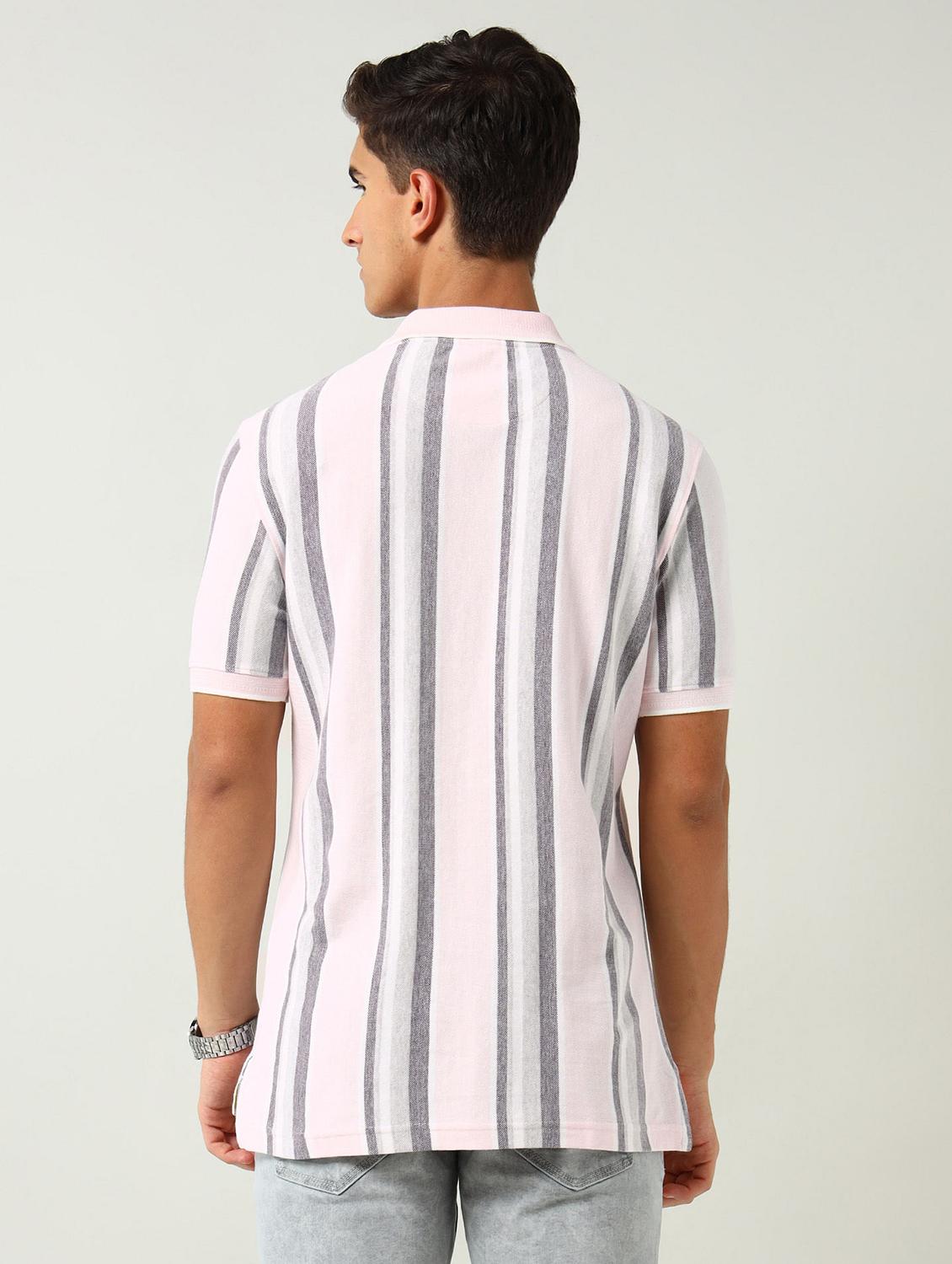 men striped short sleeve slim fit polo t-shirt - 22030903 - Standard Image - 2