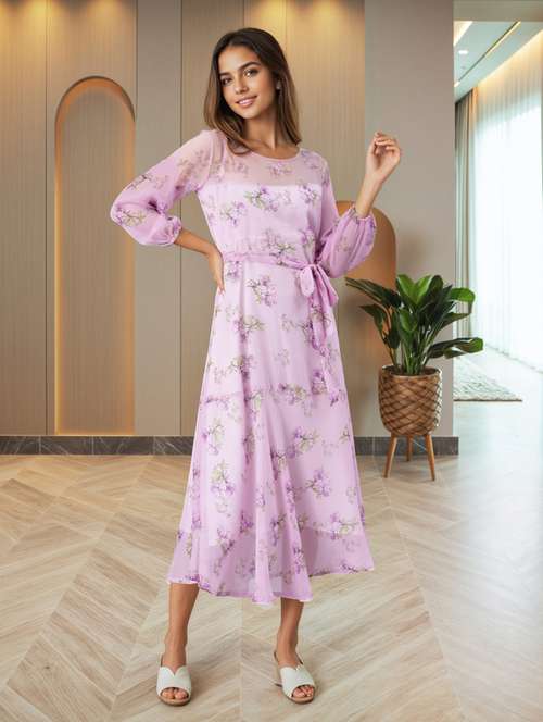 women floral print puff sleeve a-line dress - 22030920 - Standard Image - 0