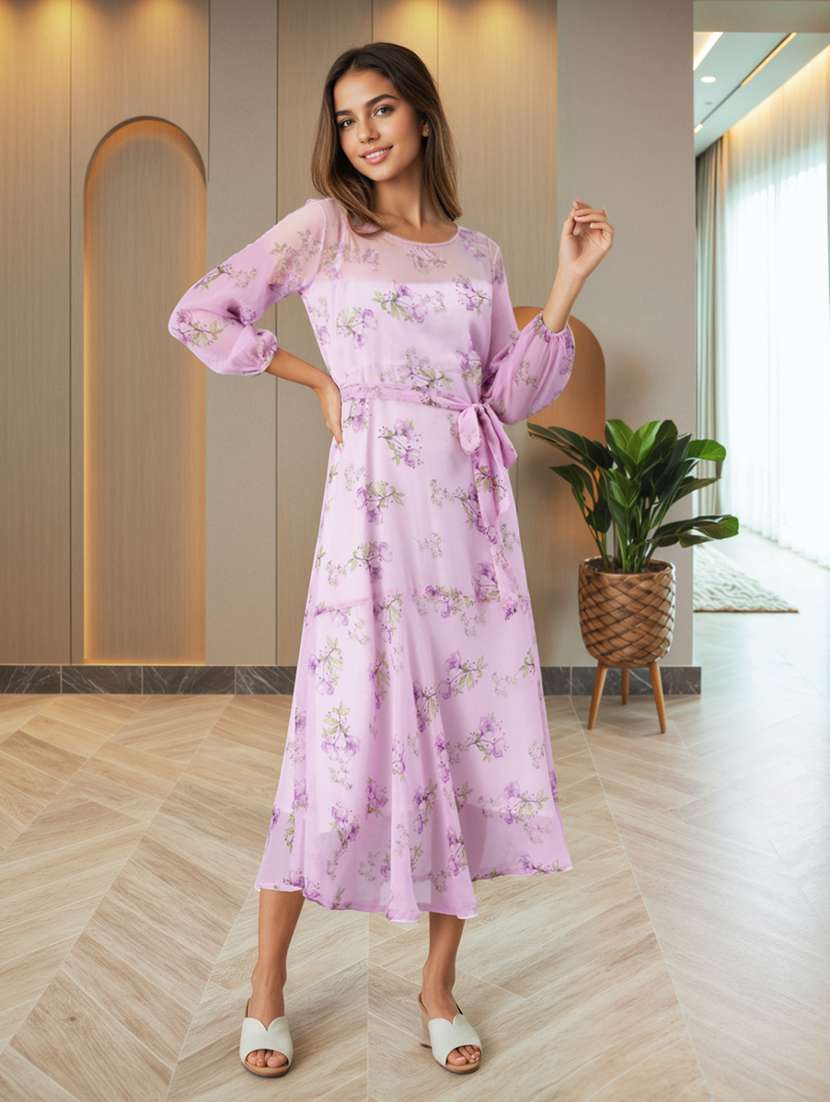 women floral print puff sleeve a-line dress - 22030920 - Zoom Image - 0