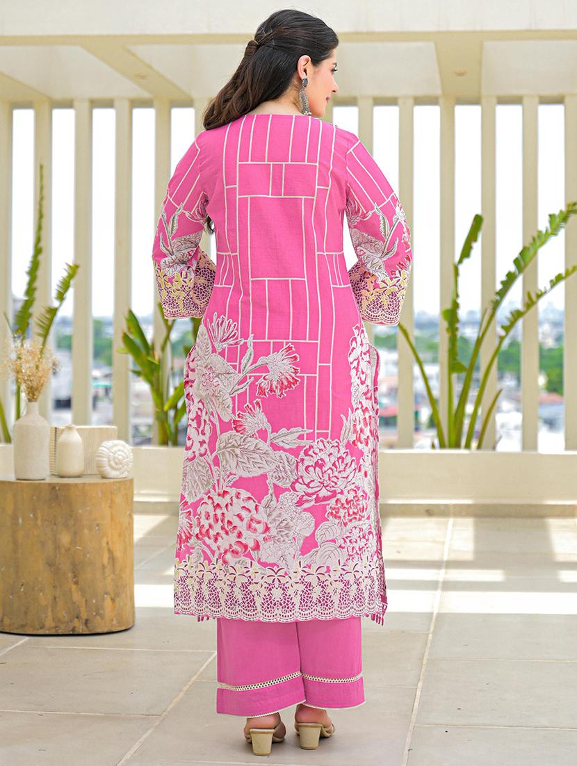 women embroidered three quarter sleeve kurta palazzo with dupatta set - 22030924 - Standard Image - 2