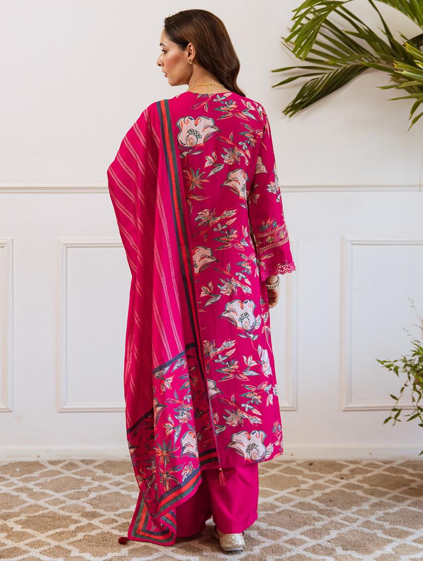 women floral long sleeve kurta palazzo with dupatta set - 22030925 - Standard Image - 2