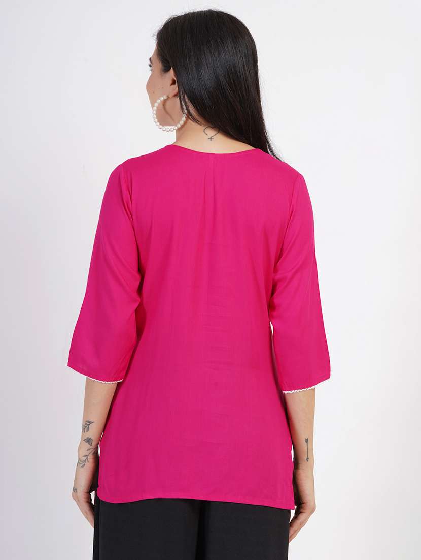 women chikankari three quarter sleeve straight kurti - 22030975 -  Standard Image - 2