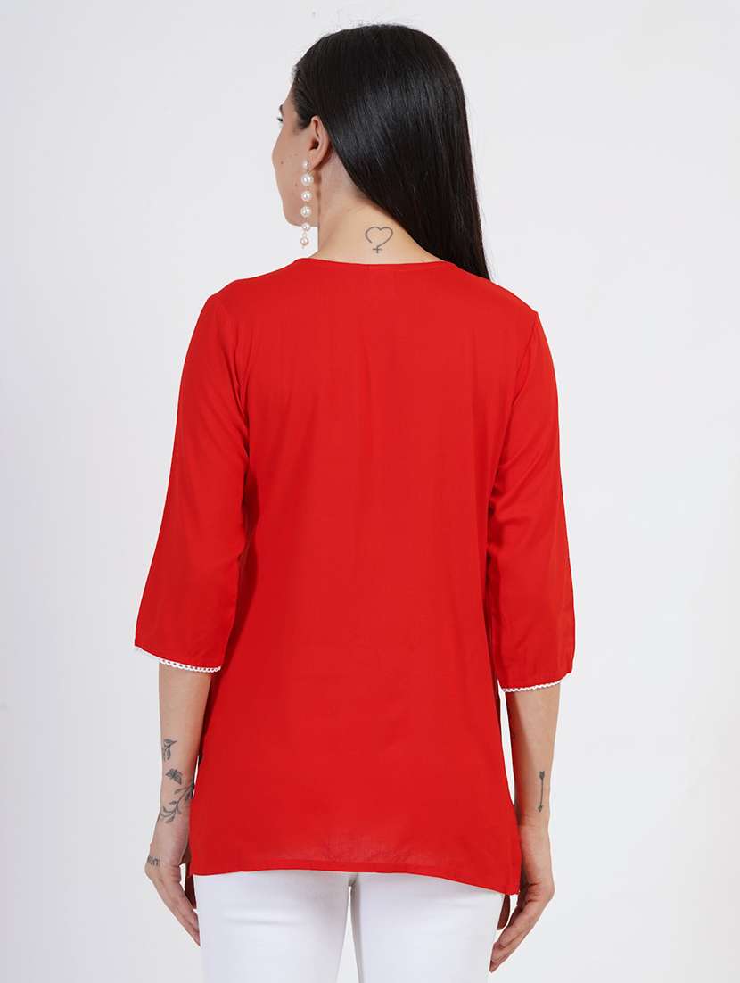 women chikankari three quarter sleeve straight kurti - 22030976 -  Standard Image - 2