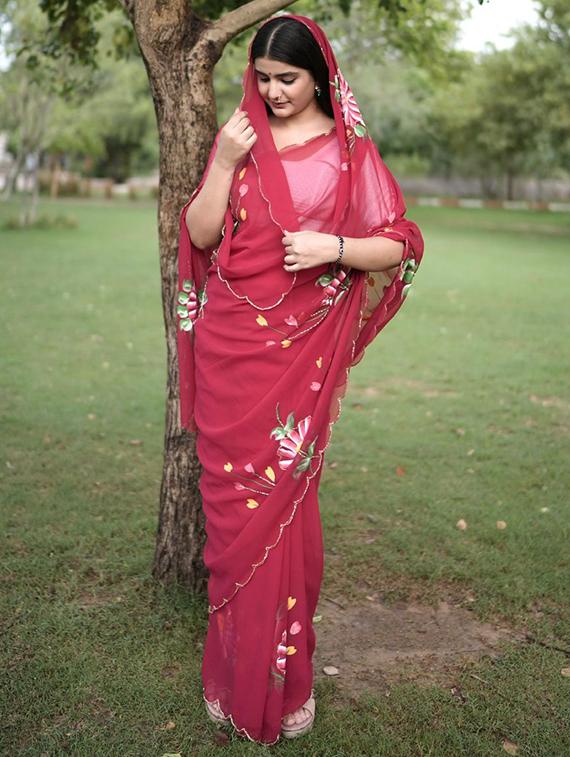 women floral printed saree with blouse - 22031013 -  Zoom Image - 0