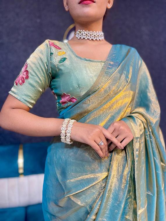 women solid plain saree with blouse - 22031048 - Standard Image - 2