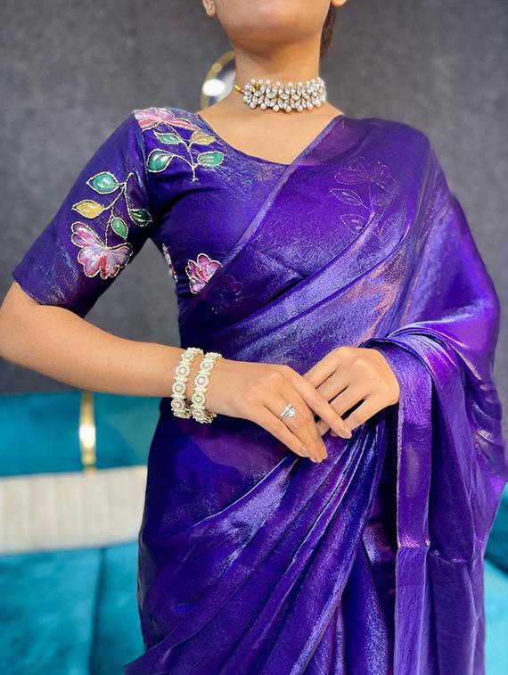 women solid plain saree with blouse - 22031049 - Standard Image - 2