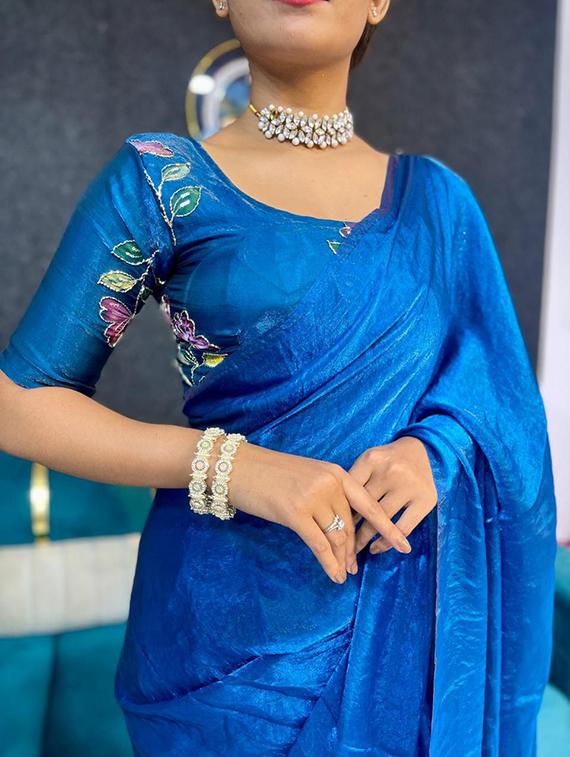 women solid plain saree with blouse - 22031050 - Standard Image - 2