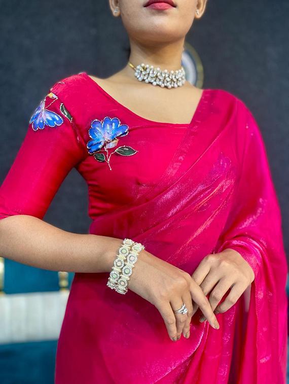 women solid plain saree with blouse - 22031052 - Standard Image - 2