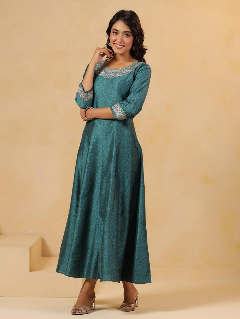 women printed three quarter sleeve anarkali kurta - 22031053 - Standard Image - 2