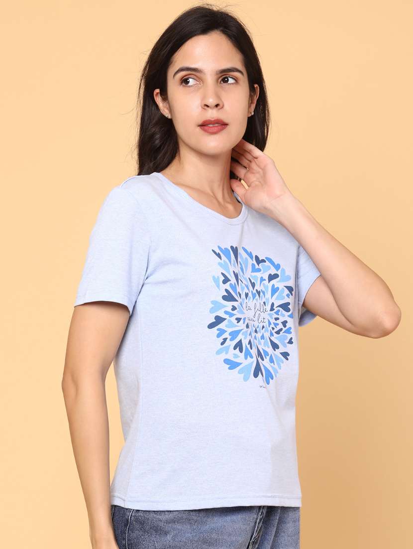 women blue cotton regular t-shirt - 22031292 -  Standard Image - 2