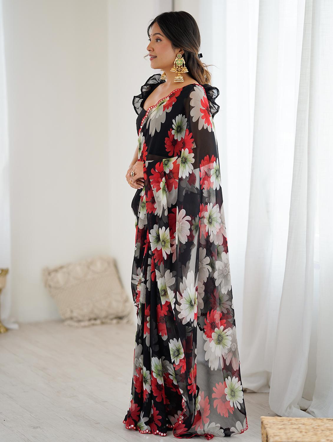 women floral printed saree with blouse - 22031499 - Standard Image - 2