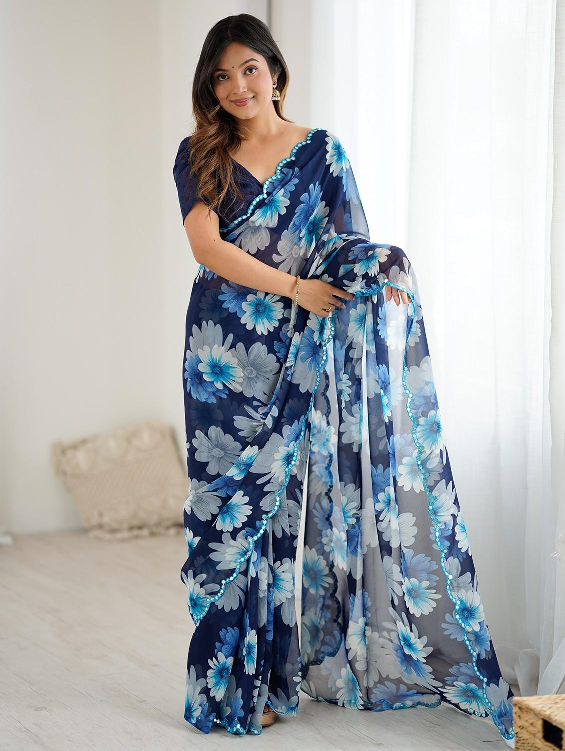 women floral printed saree with blouse - 22031500 -  Zoom Image - 0