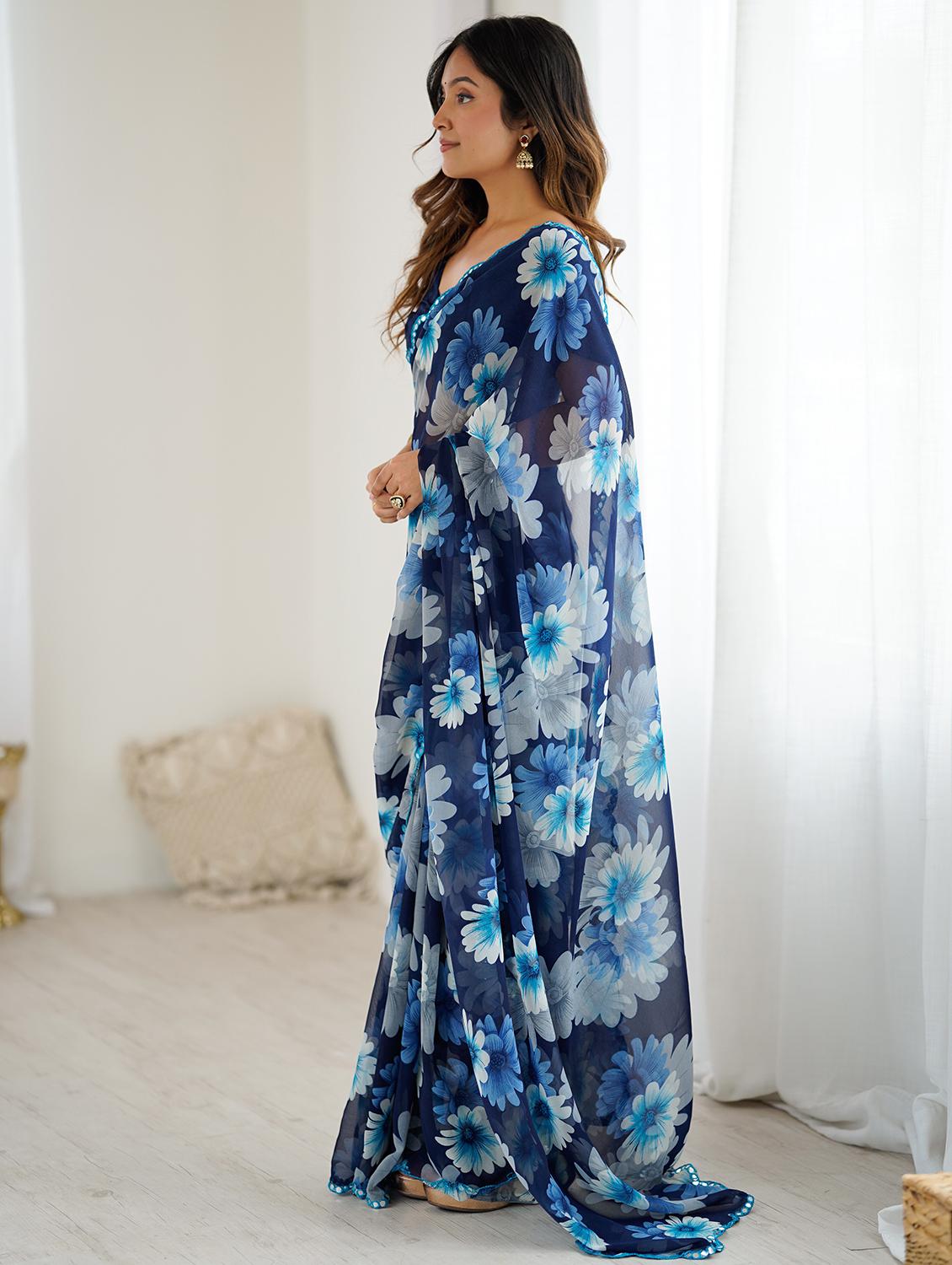 women floral printed saree with blouse - 22031500 - Standard Image - 2