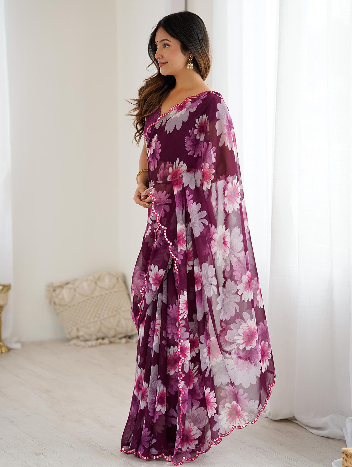 women floral printed saree with blouse - 22031502 - Standard Image - 2
