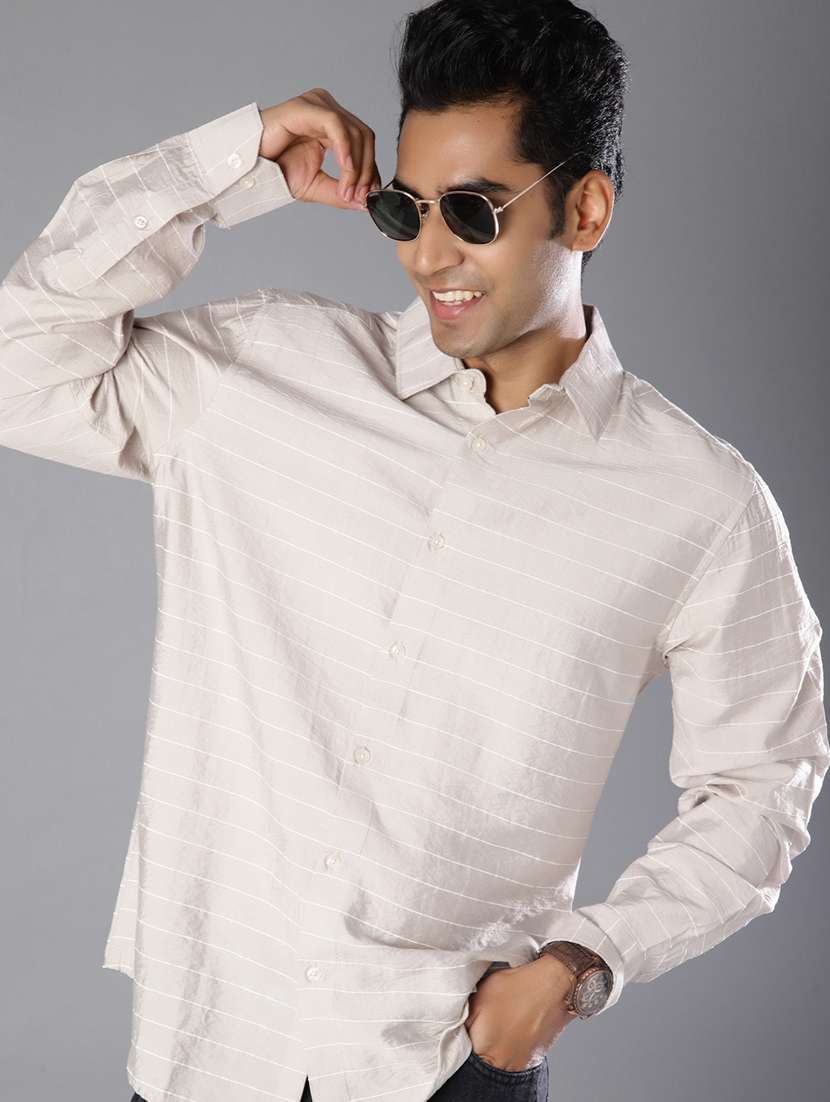 men striped long sleeve regular fit casual shirt