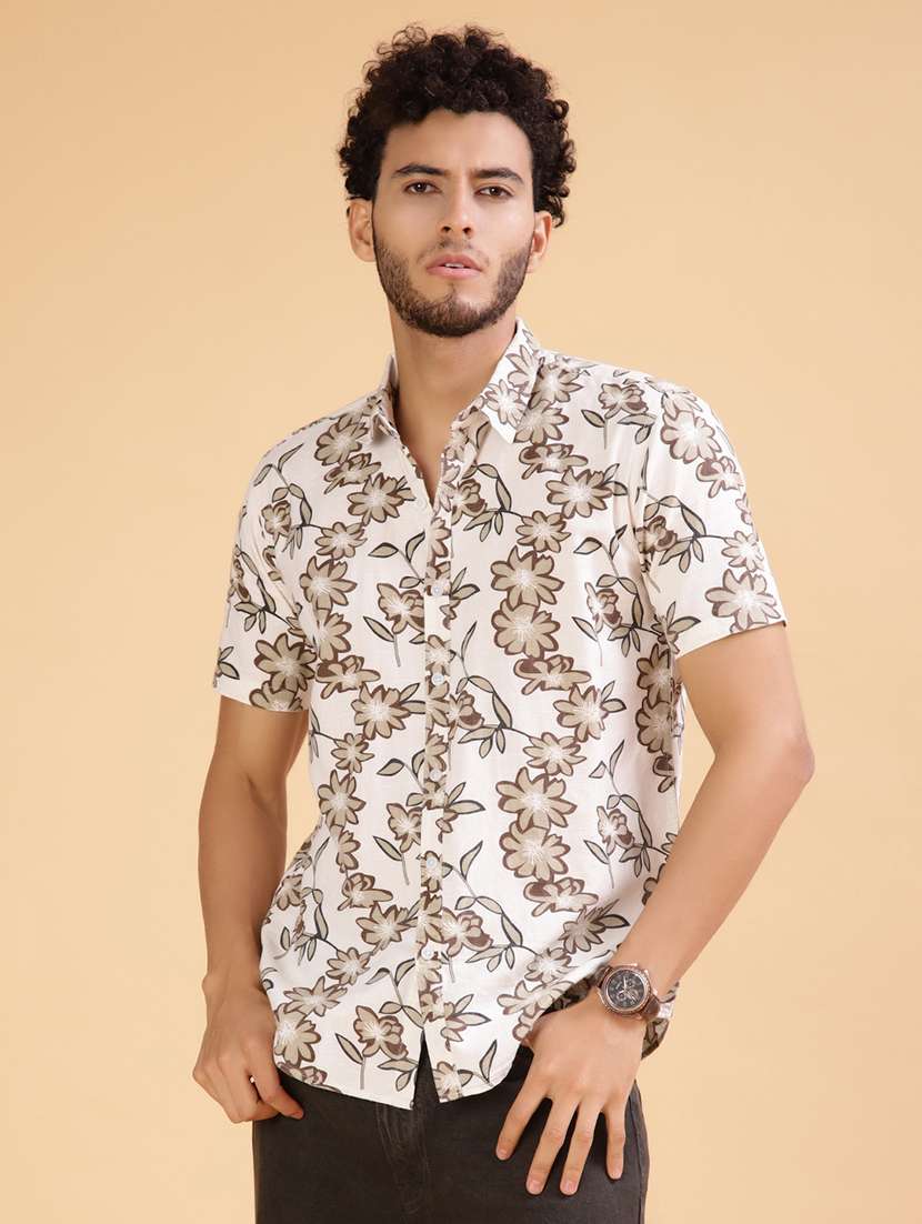men floral short sleeve regular fit casual shirt