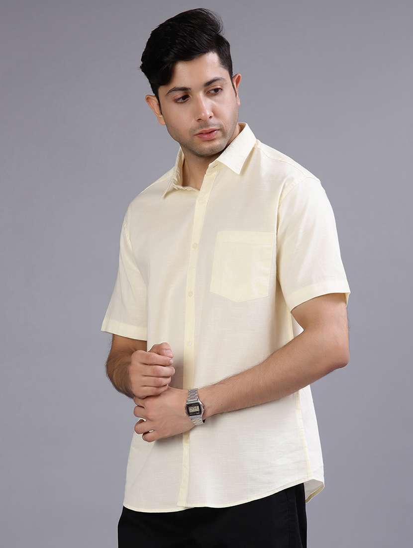 men solid short sleeve regular fit casual shirt - 22031515 - Standard Image - 2