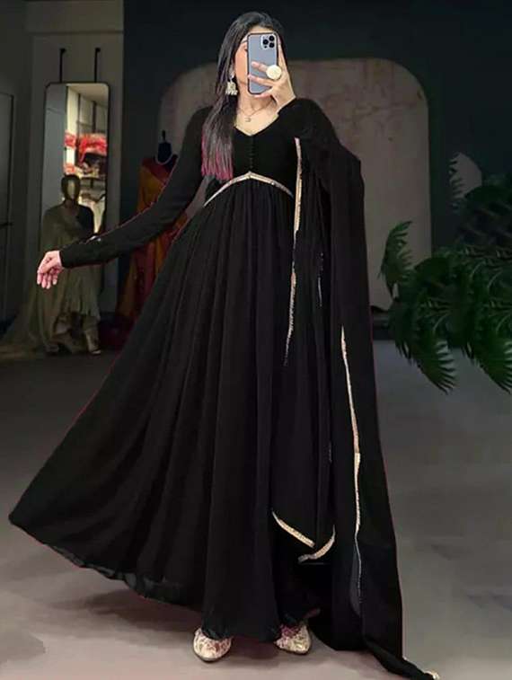 women solid long sleeve kurta dupatta set